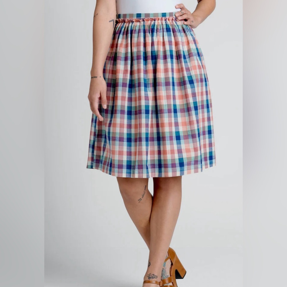 NWT ModCloth Some Saturday Soiree A-Line Orange Blue Madras Skirt